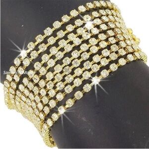 NEW statement Crystal Cz rhinestone Multi Chain Link Tennis Line Bracelet Gold